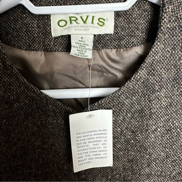 Orvis Tweed Short Blazer 100% Wool Women's 6 Open Lined Shoulder Pads Brown NEW - Picture 7 of 8